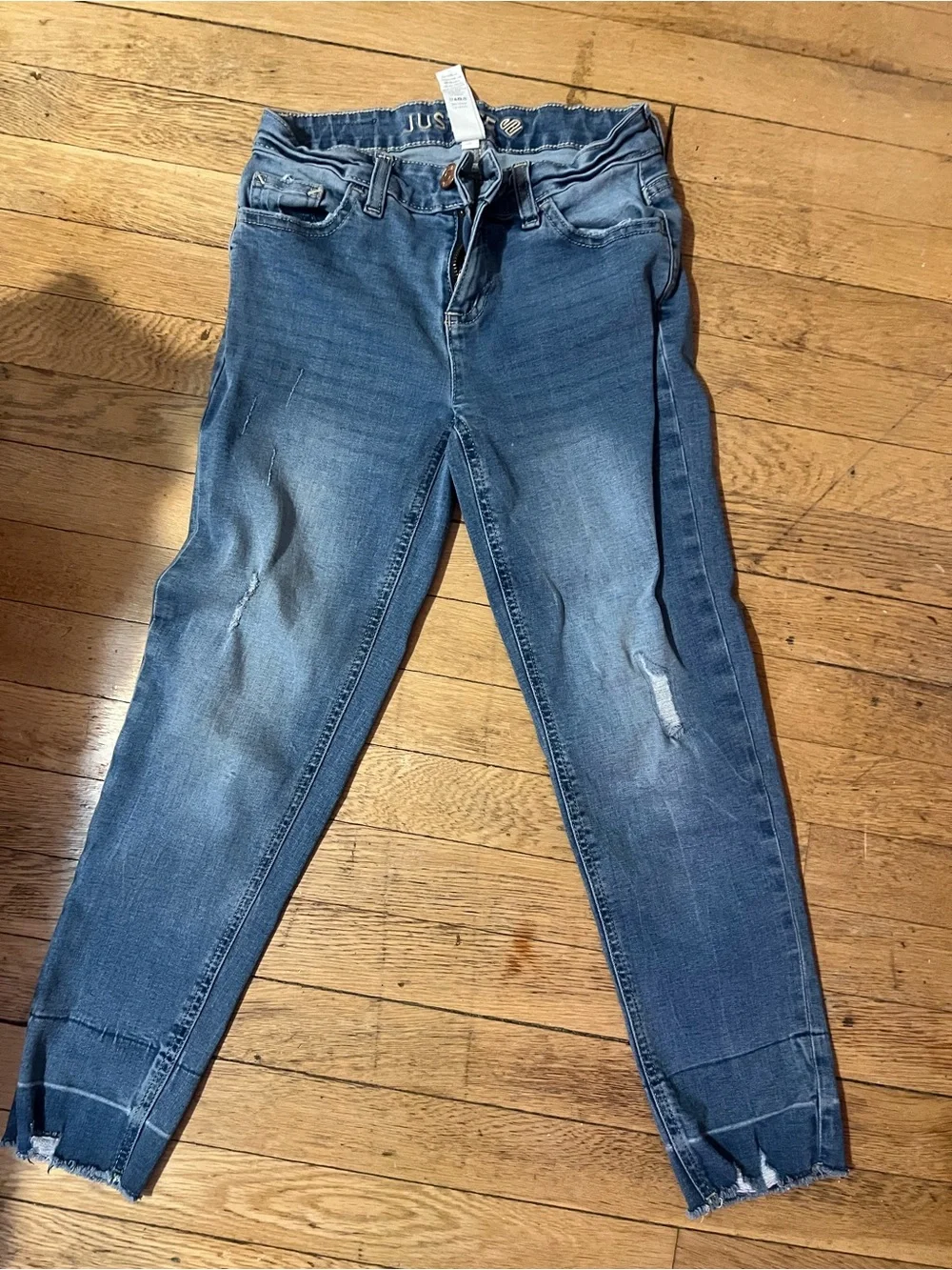 Justice Girls’ Blue Distressed High-Rise Jeans Sz 12